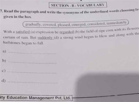 Read the paragraph and write the synonyms of the underlined words choosin..