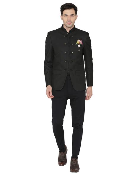 Buy Black WINTAGE Solid Double-Breasted Blazer with Mandarin Collar | AJIO