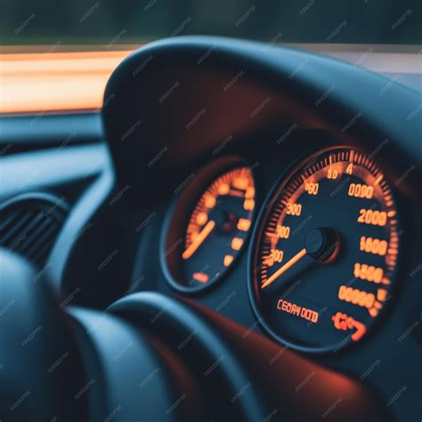 Closeup of a cars dashboard with the speedometer and tachometer illuminated | Premium AI ...