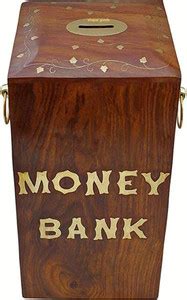 GREEN WOOD HANDICRAFTS Wood Money Bank/ Piggy Bank/ Coin Box with Lock ...