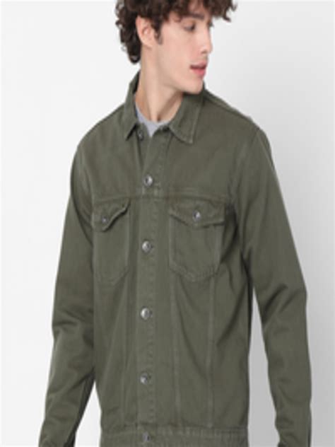 Buy SPYKAR Men Olive Green Washed Full Sleeved Denim Jacket - Jackets ...