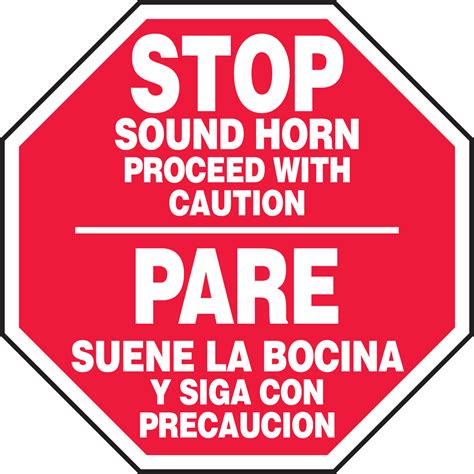 Sound Horn Proceed with Caution Bilingual Safety Sign SBMVTR502