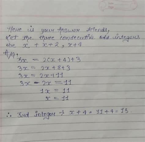 Three times the first of three consecutive odd integers is 3 more than ...
