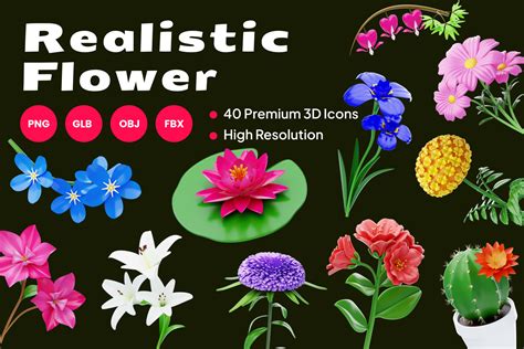 Premium Realistic Flower 3D Illustration pack from Nature 3D Illustrations