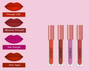 Asmee Longlasting, waterproof, Liquid matte Lipstick Combo Pack of 4 ...