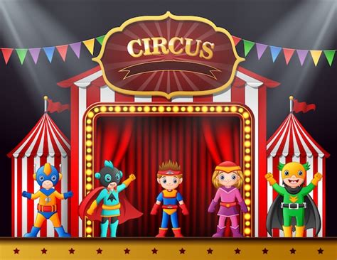 Cartoon children in different costume on the stage | Premium Vector