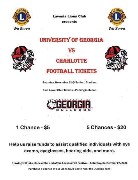 Lavonia Lions Club - University of Georgia vs. Charlotte Tickets - 92.1 ...