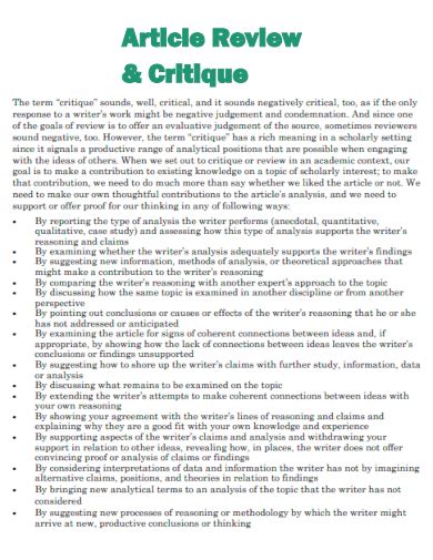 Image result for Article Critique Example APA