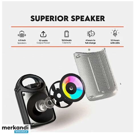 Portable Rechargeable Bluetooth Speaker with RGB lights and Microphone ...