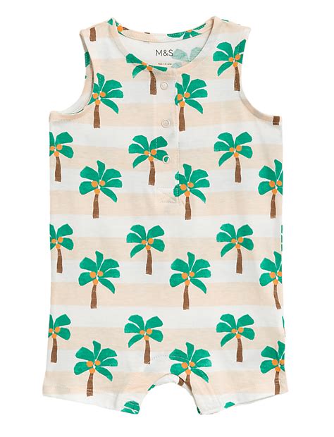 Buy Pure Cotton Palm Print Bibshort (0-3 Yrs) at Marks & Spencer