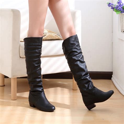 jsaierl Knee High Boots Women Winter Elegant Knee High Boot Black Brown ...