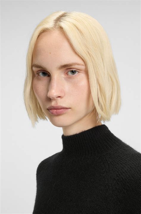 HUGO - Relaxed-fit mock-neck sweater in a wool blend - Black