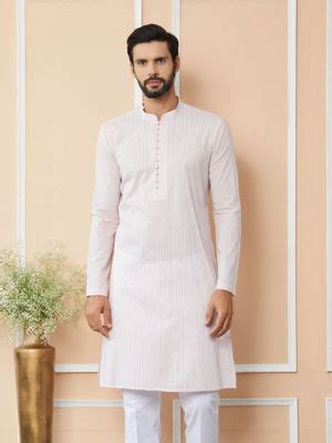 Buy See Designs Light Pink Thread Worked Cotton Kurta Online