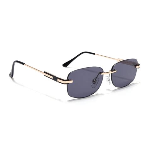 Rimless Sunglasses for Men & Women (Black Lens | Golden Frame - MG7377