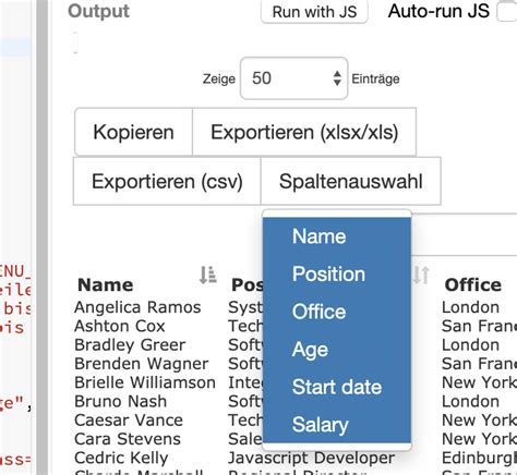Columns DataTable 的图像结果