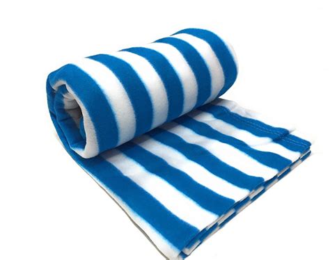 Goyal's Polar Fleece Single Bed Stripes Design AC Blanket - (Blue & Wh