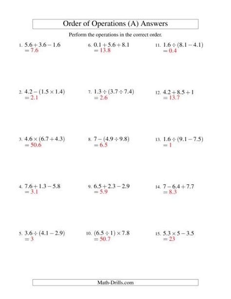 Image result for Order of Operations with Decimals Worksheet