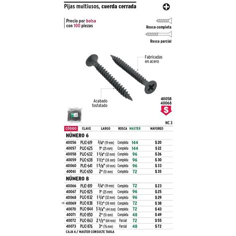 Pija multiusos 6 x 3/4', cuerda cerrada, caja con 100 piezas Fiero Pija ...