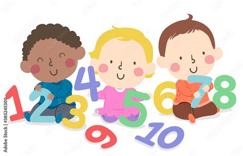 Kids Toddlers Play Numbers Illustration Stock Vector | Adobe Stock
