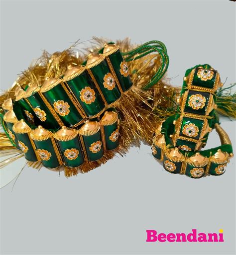 Green Meena Work Rajputi Bajuband Poochi Set