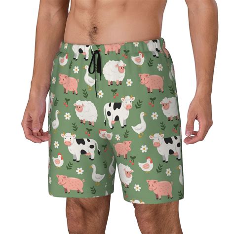 Zufioo funny cute farm animals Mens Swimsuit Trunks with Compression ...