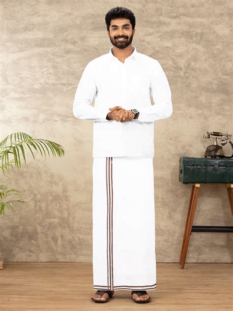Men Cotton Blend Readymade Single Layer White Dhoti with Fancy Jari ...