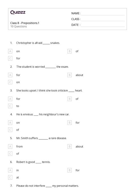 50+ Prepositions worksheets for 6th Class on Quizizz | Free & Printable