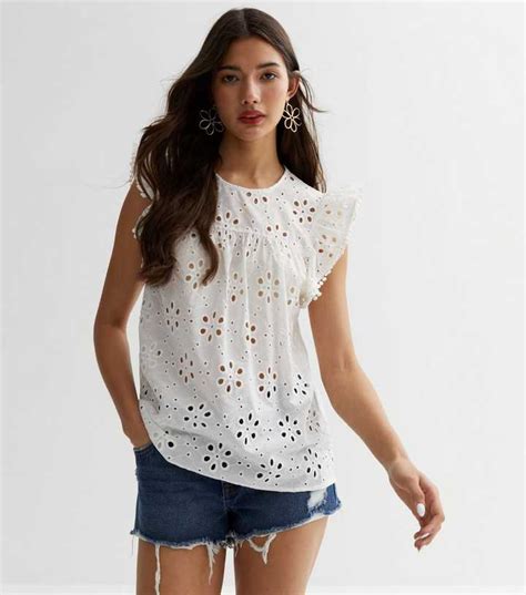 White Broderie Frill Sleeve Top | New Look