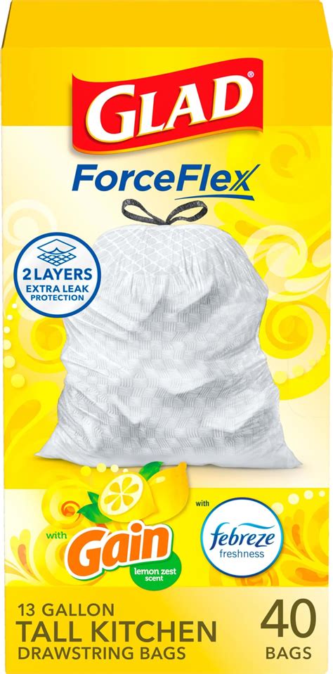 Amazon.com: Glad ForceFlex Tall Kitchen Drawstring Trash Bags, 13 Gal ...