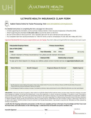 ULTIMATE HEALTH INSURANCE CLAIM FORM - Partner.armadaglobal.com - Fill ...