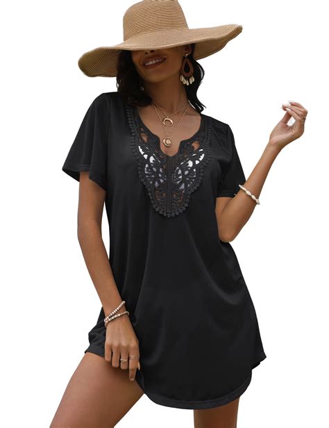 FOLUNSI Womens Plus size Swimsuit Cover Ups V Neck Lace Crochet Summer ...