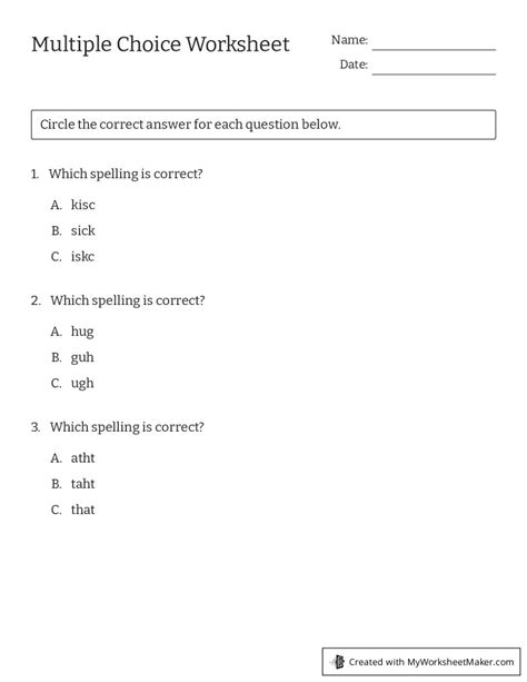 Image result for Multiple Choice Worksheet Maker