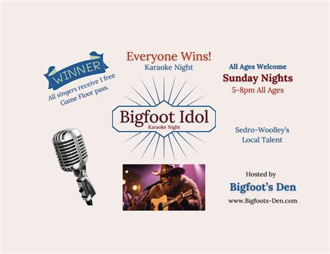 Bigfoot Idol Karaoke Night, 829 Metcalf Street, Sedro-Woolley, WA, USA ...