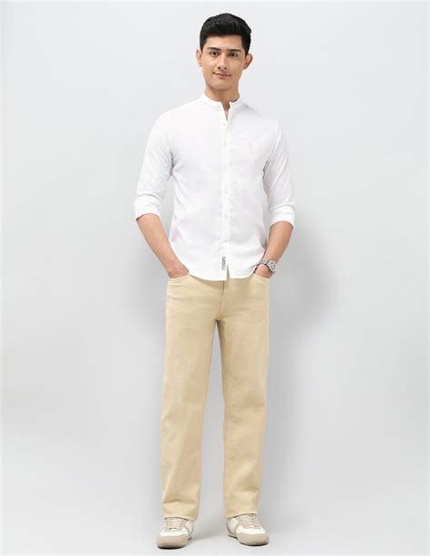 Buy Solid Regular Fit Mandarin Shirt White|U.S. Polo Assn. India