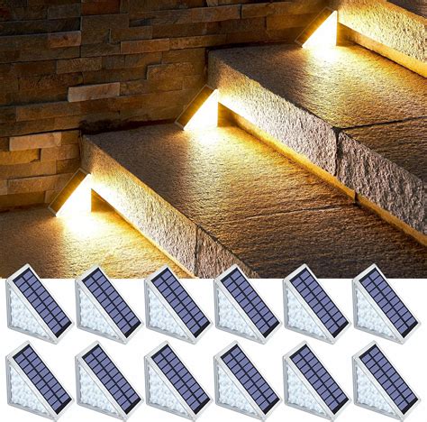 Solar Stair Lights 12 Pack Solar Step Lights Outdoor IP67 Waterproof ...