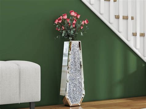 SHYFOY 24" Glam Tall Crushed Diamond Floor Vase Mirror Flowers Floor ...