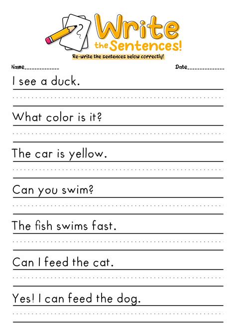 Writing Short Sentences Worksheets