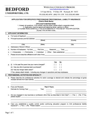 Fillable Online 1 APPLICANT INFORMATION - Bedford Underwriters Fax ...