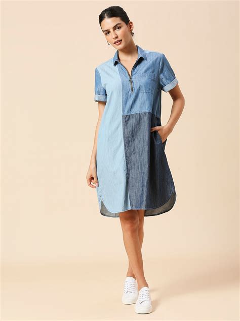 Buy Now CHEMISTRY COLOUR BLOCKED LIGHT WEIGHT DENIM SHIRT DRESS – Chemistry