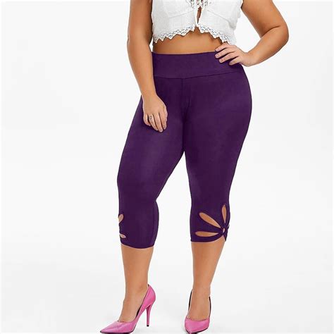 Womens Plus Size Capris High Waist Hollow-out Bottom Skinny Underpants ...