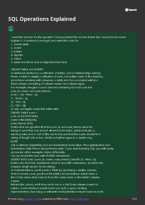 SQL Operations Simplified: Create, Insert, Delete, Update, Select - Studocu