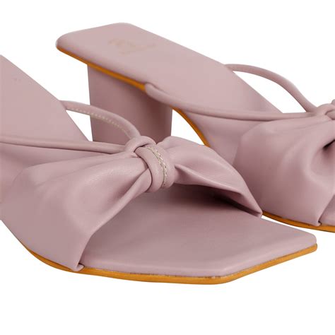 Lilac Bow Strappy Round Block Heels – Bombay Brown India