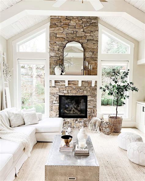 Stone Fireplace With White Mantel Décor Ideas - Soul & Lane