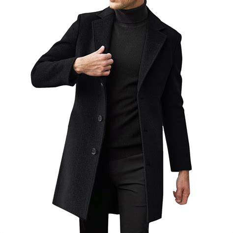 Wefuesd Trench Coat Men, Men Slim Winter Coat Lapel Collar Long Sleeve ...