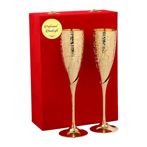 Buy PROFESSIONAL HANDICRAFT 24K Gold Plated Brass Wine Glasses Set of 2 ...