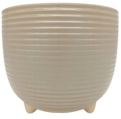 DONICZKA NA NÓŻKACH CERAMICZNA BEŻOWA DRENAŻ RYFLOWANA 14,5 x 16 cm ...