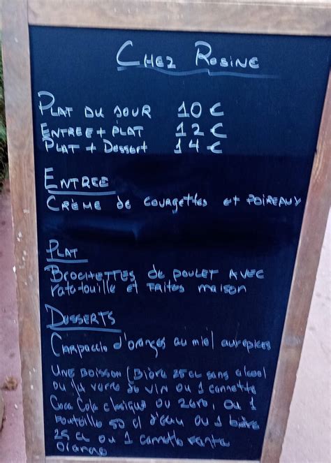 Menu at Chez Rosine restaurant, Toulouse