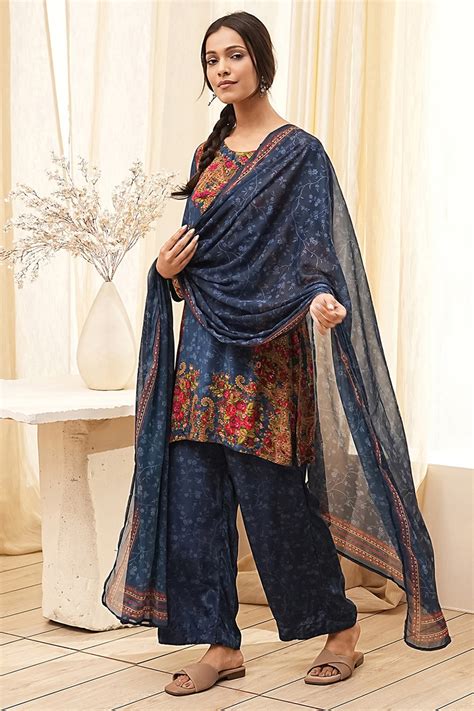 Buy Blue Modal Printed Straight Suit Set Online at Biba India
