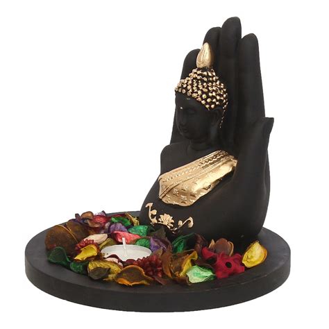 Wooden And Polyresin Buddha Statue | Golden Handcrafted Palm Buddha ...