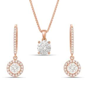 ZAVYA 925 Sterling Silver Jewelry Set Rose Gold Plated Solitaire ...